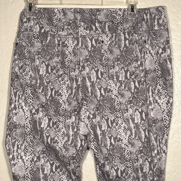 Gray & White Snake Print Women Leggings Pull-on 3X Cotton Blend Stretch - Picture 5 of 12